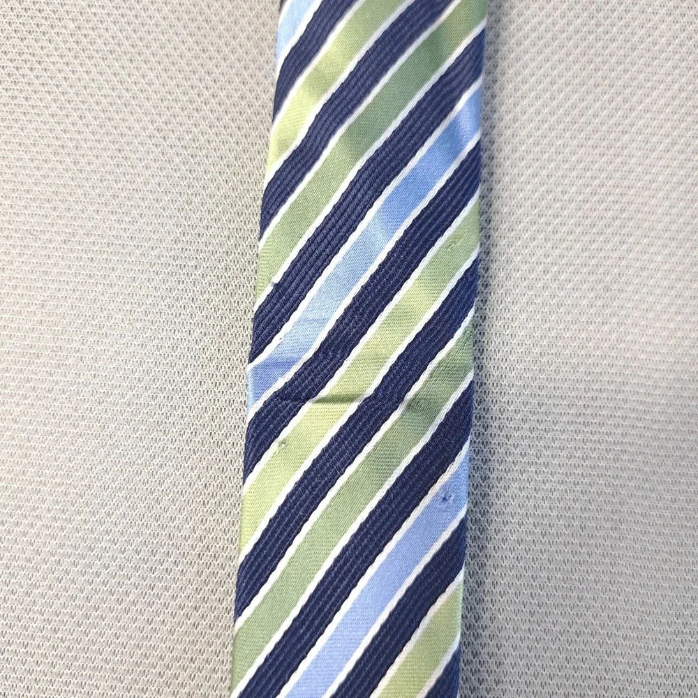 Geoffrey Beene Extra Long Men's Tie Blue/Green‎ Stripes 100% Silk Made In China